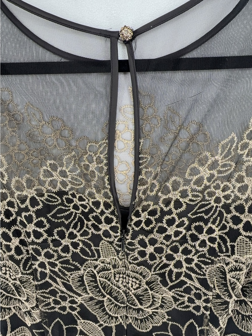 Tahari ASL Embroidered Illusion Gown Dress Size 10 Navy Gold-New - Picture 5 of 10